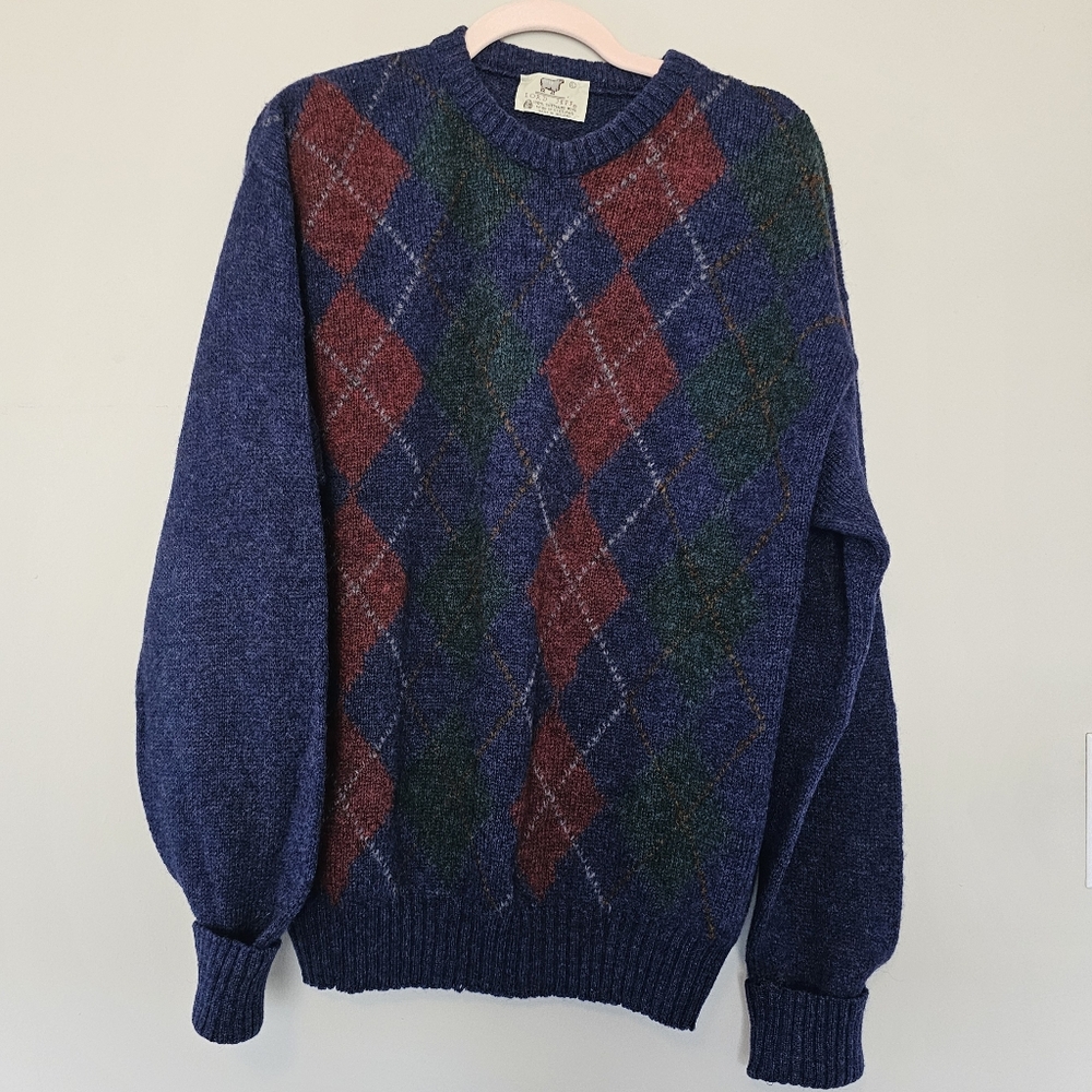 Vintage 100% Irish Shetland Wool Scotland Large Argyle